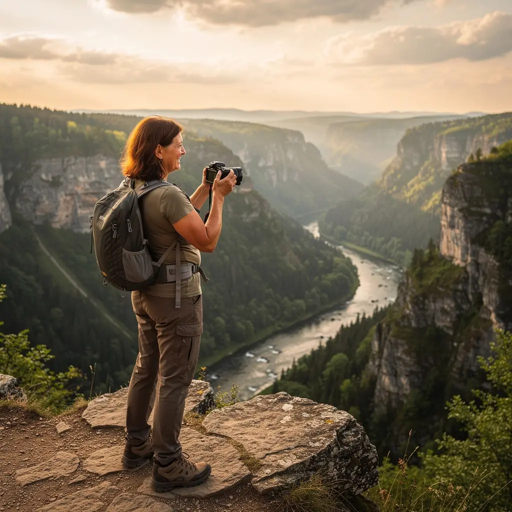 A panoramic landscape showcasing the winding canyons and majestic waterfalls of Slovakia.